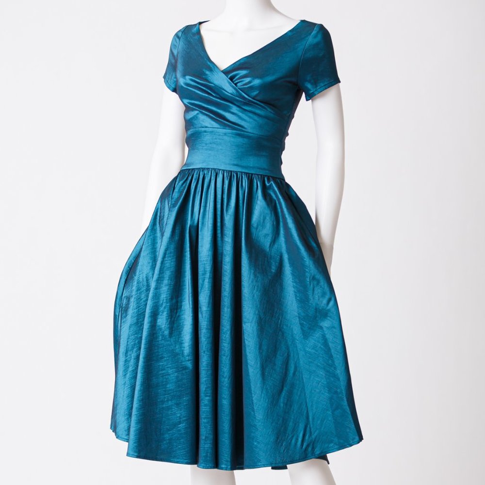 NWT Pinup Couture Ava blue teal satin swing dress